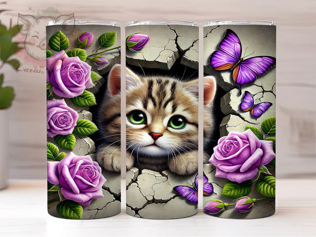 3D Tabby Cat Lover Cute Pet Owner Tumbler Wrap, Cat Lover Gifts, 20oz Tumbler Wrap, Animal Sublimation, Cute Cat Drinkware, Tabby Cat Design, Pet Owner Tumbler Sublimation Lara' s Designs 