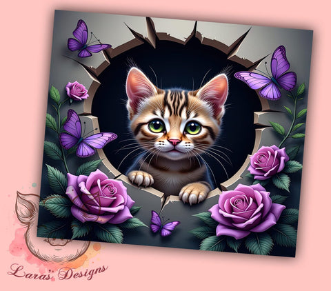 3D Tabby Cat Lover Cute Pet Owner Tumbler Wrap, Cat Lover Gifts, 20oz Tumbler Wrap, Animal Sublimation, Cute Cat Drinkware, Tabby Cat Design, Pet Owner Tumbler Sublimation Lara' s Designs 