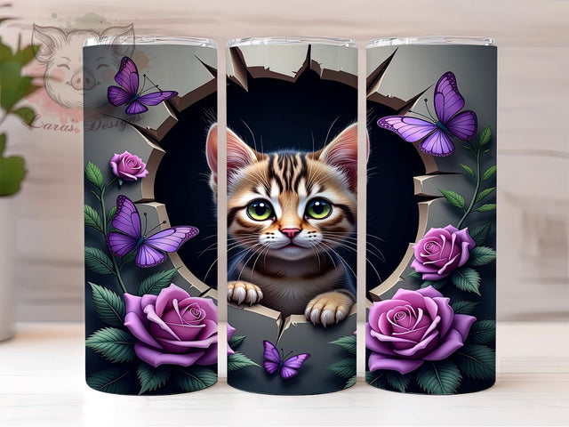 3D Tabby Cat Lover Cute Pet Owner Tumbler Wrap, Cat Lover Gifts, 20oz Tumbler Wrap, Animal Sublimation, Cute Cat Drinkware, Tabby Cat Design, Pet Owner Tumbler Sublimation Lara' s Designs 