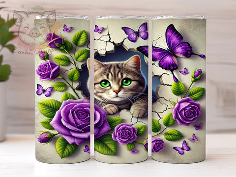 3D Tabby Cat Lover Cute Pet Owner Tumbler Wrap, Cat Lover Gifts, 20oz Tumbler Wrap, Animal Sublimation, Cute Cat Drinkware, Tabby Cat Design, Pet Owner Tumbler Sublimation Lara' s Designs 