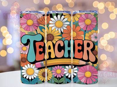3D Teacher Floral Pencil Tumbler, 3D Teacher Sublimation Design, Teacher Appreciation Art, 20oz Teacher Tumbler, Whimsical Floral Mug, Stylish Teacher Cup, Bold Teacher Wrap Sublimation SvggirlplusArt 