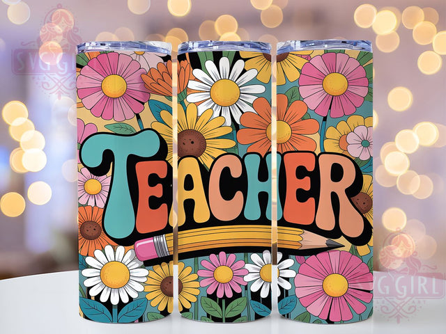 3D Teacher Floral Pencil Tumbler, 3D Teacher Sublimation Design, Teacher Appreciation Art, 20oz Teacher Tumbler, Whimsical Floral Mug, Stylish Teacher Cup, Bold Teacher Wrap Sublimation SvggirlplusArt 