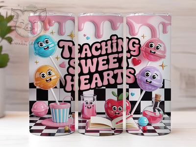 3D Teacher Valentine Tumbler, Teaching Sweethearts Wrap, Happy Valentines Cup, 20oz Sublimation Wrap, Stylish Valentine Design Tumbler, Artistic Inflated Heart Cup, Whimsical Teacher Love Theme Wrap Sublimation Lara' s Designs 