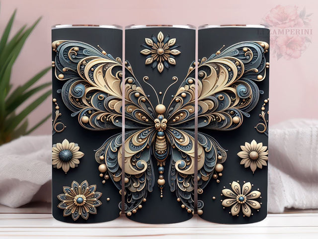 3D Teal Butterfly Floral 20oz Tumbler Wrap PNG, Butterfly Tumbler Png, Straight & Tapered Tumbler Wrap, Instant Digital Download Sublimation Li Zamperini 