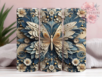 3D Teal Butterfly Floral 20oz Tumbler Wrap PNG, Butterfly Tumbler Png, Straight & Tapered Tumbler Wrap, Instant Digital Download Sublimation Li Zamperini 