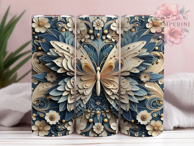 3D Teal Butterfly Floral 20oz Tumbler Wrap PNG, Butterfly Tumbler Png, Straight & Tapered Tumbler Wrap, Instant Digital Download Sublimation Li Zamperini 