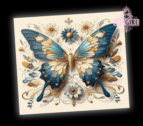 3D Teal Butterfly Floral 20oz Tumbler Wrap Sublimation Design, Straight Tapered Tumbler Wrap, Butterfly Tumbler Png, Instant Digital Download Sublimation SvggirlplusArt 