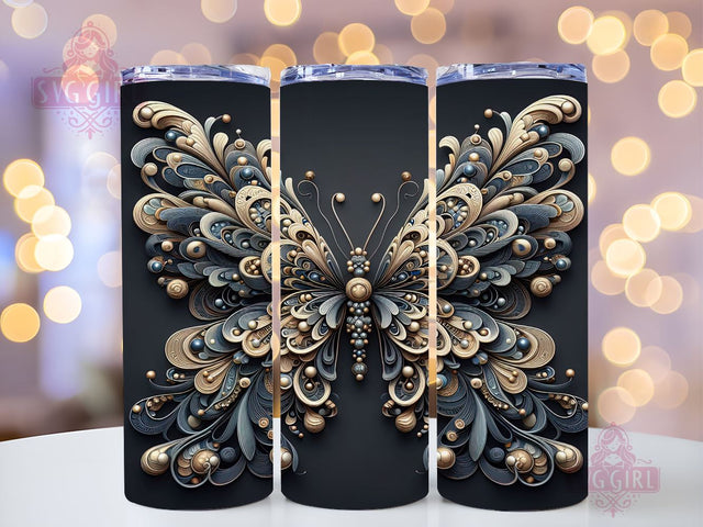 3D Teal Butterfly Floral 20oz Tumbler Wrap Sublimation Design, Straight Tapered Tumbler Wrap, Butterfly Tumbler Png, Instant Digital Download Sublimation SvggirlplusArt 