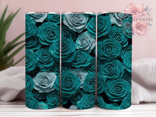 3D Teal Rose White Blue Floral Tumbler Wrap, Teal Rose Sublimation, Elegant Flower Tumbler, Realistic Rose Design, Floral Ombre Cup, Watercolor Rose Tumbler Sublimation Li Zamperini 