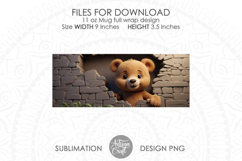 3D Teddy Bear, 3D Hole Mug, breakthrough mug, 11oz mug PNG Sublimation Artisan Craft SVG 