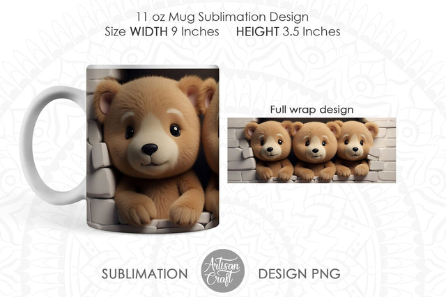 3D Teddy Bear, breakthrough mug, 3D Hole Mug Sublimation Artisan Craft SVG 