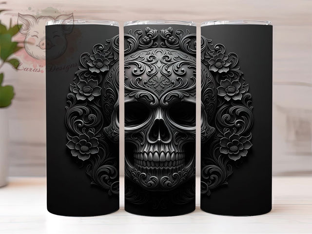 3D Textured Black Skull Gothic Tumbler Wrap, Black Skull Sublimation Wrap, 20Oz Tumbler Sublimation, Gothic Skull Drinkware, Textured Skull Cup Wrap, Dark Skull Tumbler Design Sublimation Lara' s Designs 