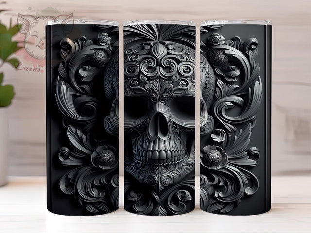 3D Textured Black Skull Gothic Tumbler Wrap, Black Skull Sublimation Wrap, 20Oz Tumbler Sublimation, Gothic Skull Drinkware, Textured Skull Cup Wrap, Dark Skull Tumbler Design Sublimation Lara' s Designs 
