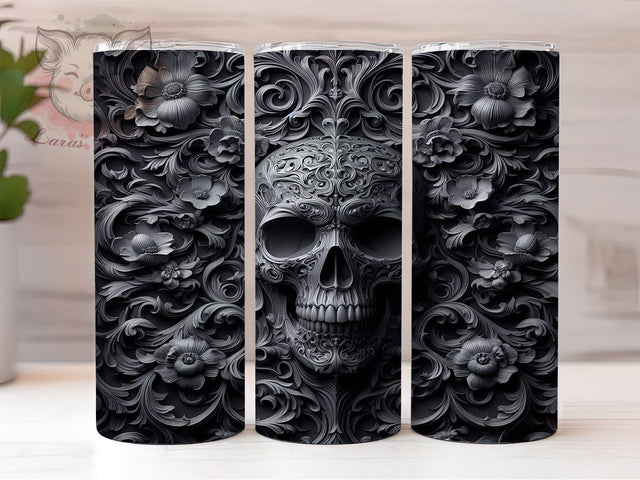 3D Textured Black Skull Gothic Tumbler Wrap, Black Skull Sublimation Wrap, 20Oz Tumbler Sublimation, Gothic Skull Drinkware, Textured Skull Cup Wrap, Dark Skull Tumbler Design Sublimation Lara' s Designs 