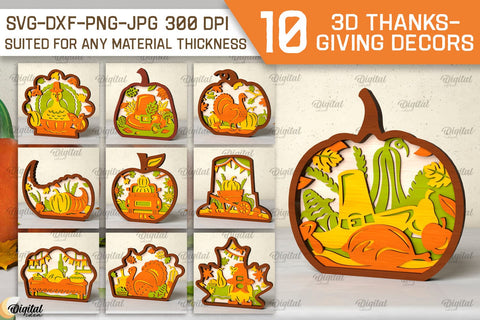 3D Thanksgiving decor Laser Cut Bundle. Layered stand SVG SVG Evgenyia Guschina 