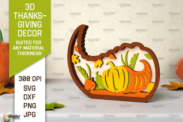 3D Thanksgiving decor Laser Cut. Layered Cornucopia SVG SVG Evgenyia Guschina 