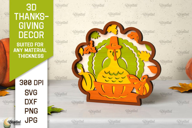 3D Thanksgiving decor Laser Cut. Turkey SVG SVG Evgenyia Guschina 
