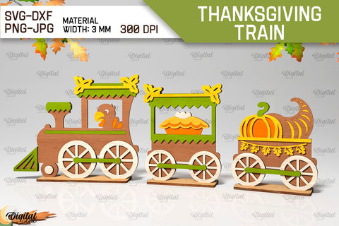 3D Thanksgiving Train Laser Cut Bundle SVG Evgenyia Guschina 
