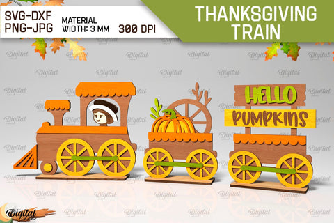 3D Thanksgiving Train Laser Cut Bundle SVG Evgenyia Guschina 