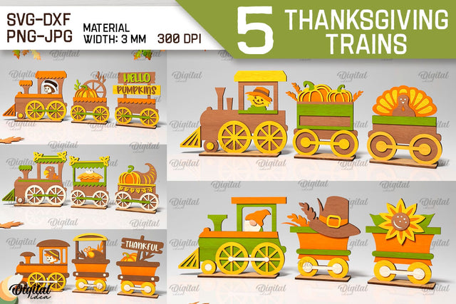 3D Thanksgiving Train Laser Cut Bundle SVG Evgenyia Guschina 