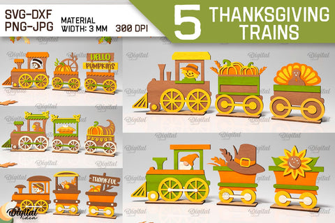 3D Thanksgiving Train Laser Cut Bundle SVG Evgenyia Guschina 
