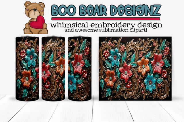 3D Tooled Leather Sublimation Tumbler wrap Sublimation Boo Bear Designz 