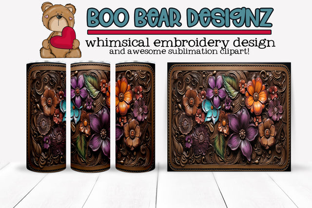 3d Tooled Leather Sublimation tumbler wrap Sublimation Boo Bear Designz 