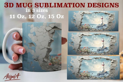 3d travel mug sublimation design / lighthouse in broken wall Sublimation Angelina Semenova 