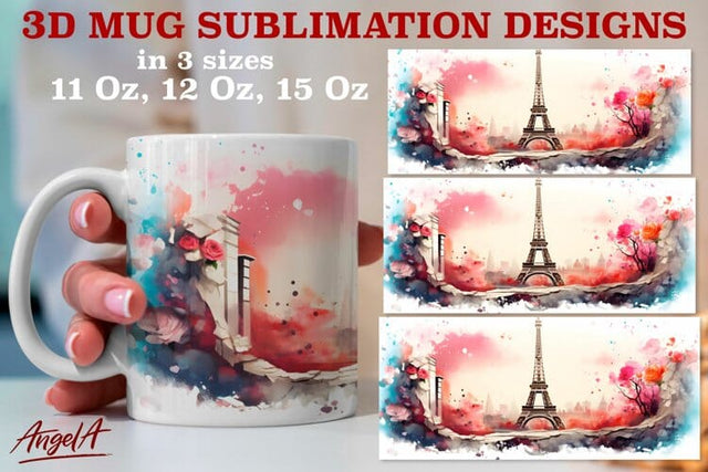 3d travel mug sublimation designs / Eiffel tower png, France Sublimation Angelina Semenova 