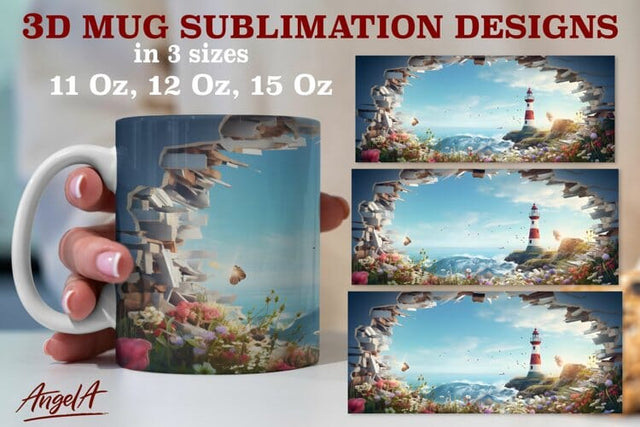3d travel mug sublimation designs / lighthouse png, flowers Sublimation Angelina Semenova 
