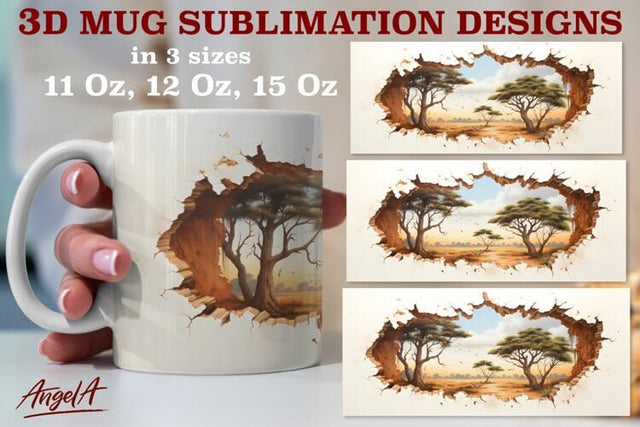 3d travel mug sublimation designs / nature, savannah, trees Sublimation Angelina Semenova 