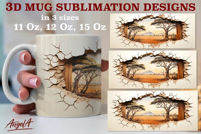 3d travel mug sublimation designs / savannah, trees Sublimation Angelina Semenova 