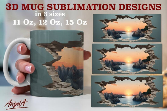 3d travel mug sublimation designs / sea, sunset illustration Sublimation Angelina Semenova 