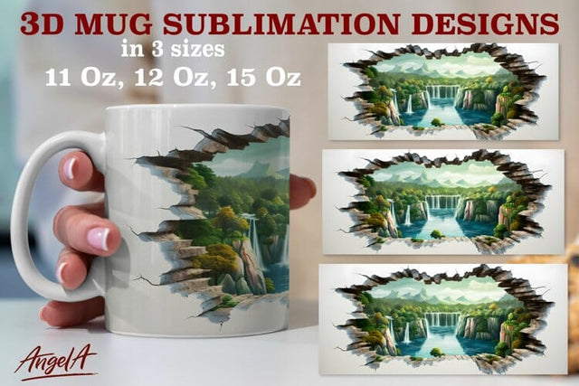3d travel mug sublimation designs / waterfall, camping mug Sublimation Angelina Semenova 