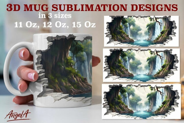 3d travel mug sublimation designs / waterfall illustration Sublimation Angelina Semenova 