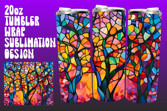 3D Tree Stained Glass Tumbler Wrap 20oz PNG Sublimation afrosvg 