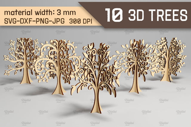 3D Tree SVG Bundle. Standing Tree Laser Cut. 3D Wood SVG Evgenyia Guschina 
