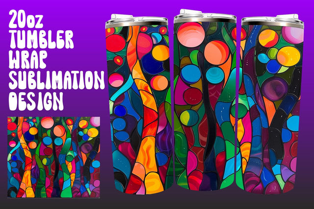 3D Tree Tumbler Wrap 20oz Stained Glass PNG Sublimation afrosvg 