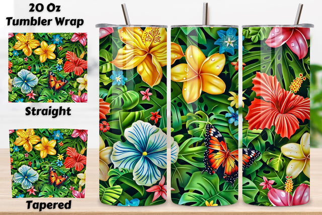 3D Tropical Garden Tumbler Wrap | Seamless Wrap Design Sublimation FloridPrintables 