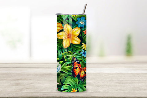 3D Tropical Garden Tumbler Wrap | Seamless Wrap Design Sublimation FloridPrintables 