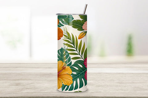 3D Tropical Hibiscus Seamless Tumbler Wrap, Bright Summer Vibes Sublimation FloridPrintables 
