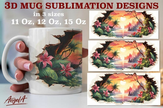 3d tropical mug sublimation designs / palm tree, sunset png Sublimation Angelina Semenova 
