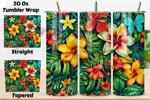 3D Tropical Paradise Bloom Tumbler Wrap | Seamless Wrap png Sublimation FloridPrintables 