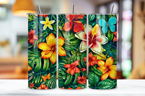 3D Tropical Paradise Bloom Tumbler Wrap | Seamless Wrap png Sublimation FloridPrintables 