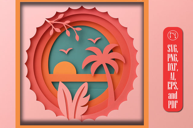 3D Tropical Round Sunset Shadow Box SVG SVG MD JOYNAL ABDIN 