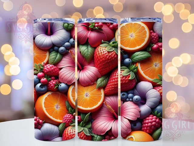 3D Tropical Strawberry Summer Tumbler, Strawberry Tumbler Design, Tropical Tumbler Wrap, Floral Sublimation Wrap, 20oz Skinny Tumbler PNG, Fruit Tumbler Design, Summer Tumbler Sublimation Sublimation SvggirlplusArt 