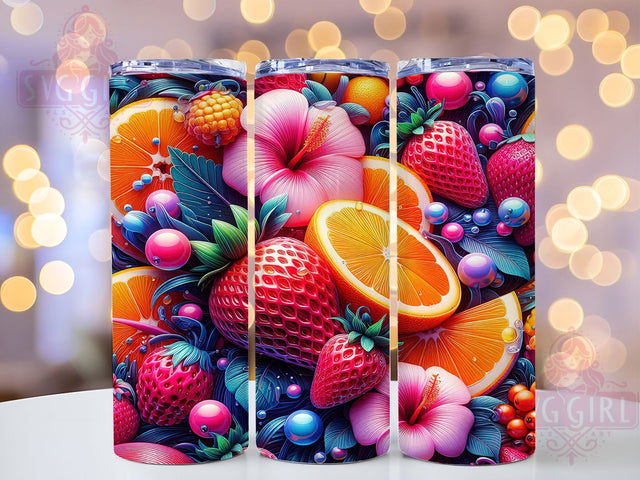 3D Tropical Strawberry Summer Tumbler, Strawberry Tumbler Design, Tropical Tumbler Wrap, Floral Sublimation Wrap, 20oz Skinny Tumbler PNG, Fruit Tumbler Design, Summer Tumbler Sublimation Sublimation SvggirlplusArt 