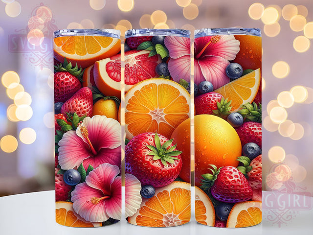3D Tropical Strawberry Summer Tumbler, Strawberry Tumbler Design, Tropical Tumbler Wrap, Floral Sublimation Wrap, 20oz Skinny Tumbler PNG, Fruit Tumbler Design, Summer Tumbler Sublimation Sublimation SvggirlplusArt 