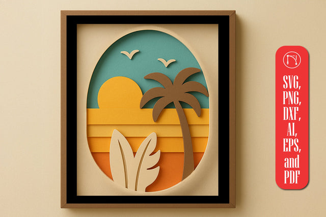 3D Tropical Sunset Shadow Box SVG SVG MD JOYNAL ABDIN 