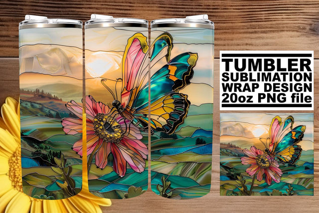 3D Tumbler Butterfly Glitter Wrap Sublimation afrosvg 